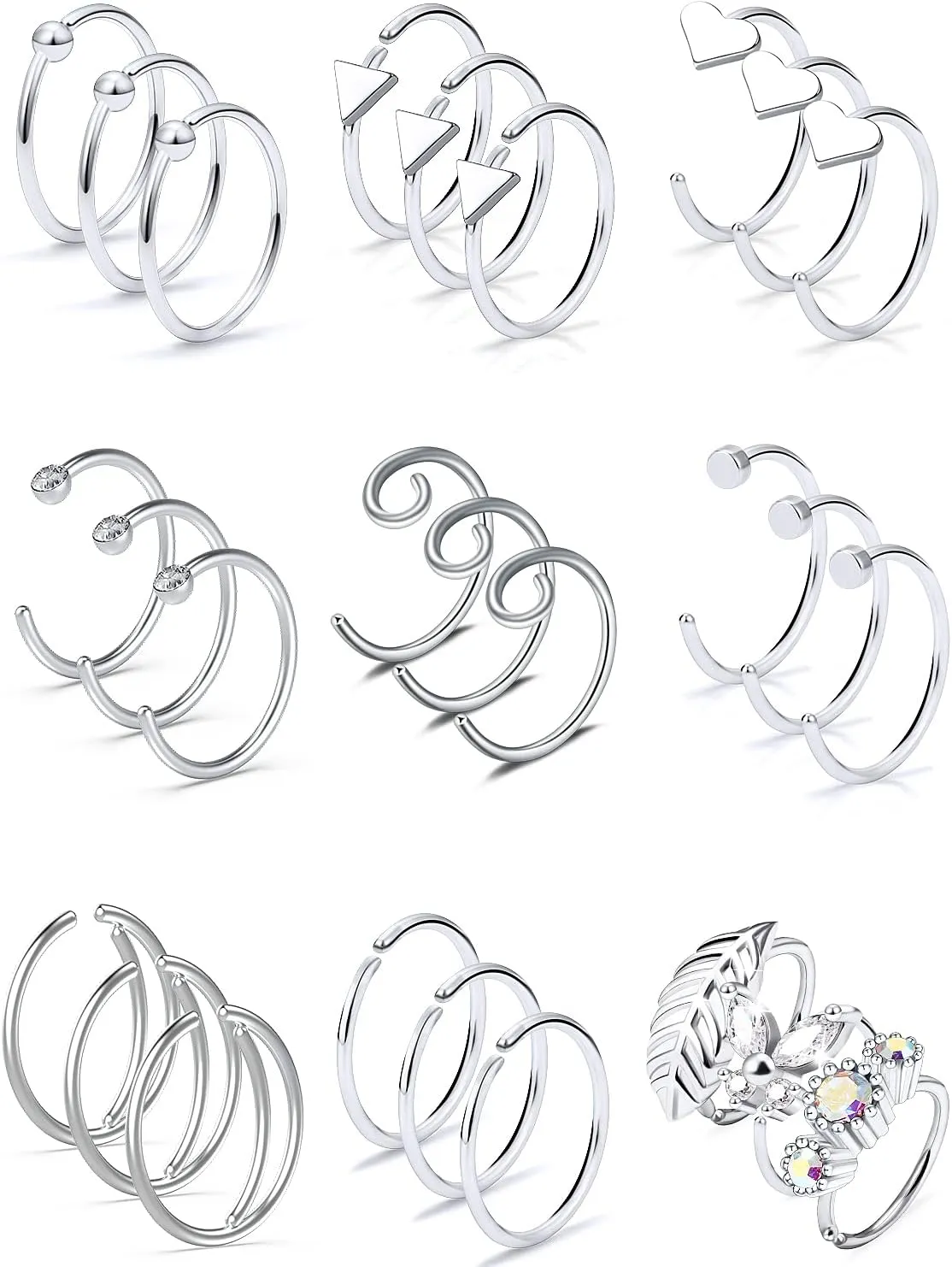 Vsnnsns 20G Flower Nose Rings Hoop Stainless Steel Cartilage Helix Earrings Hoop Ear Nose Septum Rings Body Piercing Jewelry for Women Men 8mm