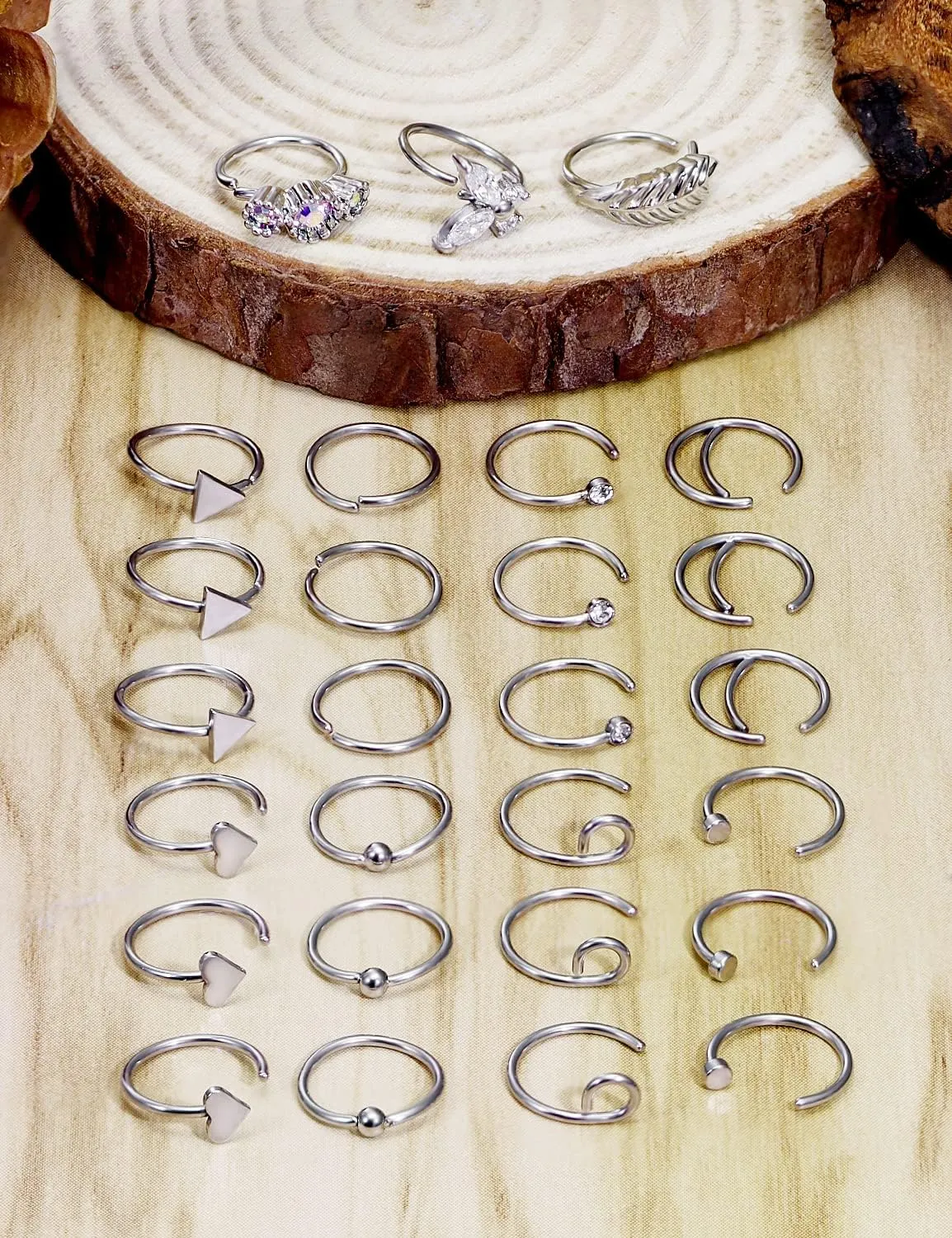 Vsnnsns 20G Flower Nose Rings Hoop Stainless Steel Cartilage Helix Earrings Hoop Ear Nose Septum Rings Body Piercing Jewelry for Women Men 8mm