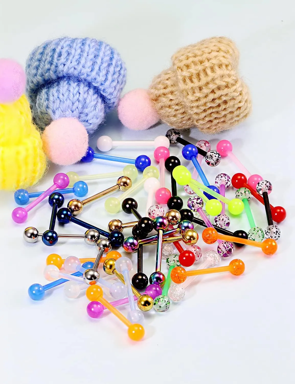 Vsnnsns 24 Pairs 14G Tongue Rings Nipple Piercing Jewelry Surgical Steel Straight Barbell Tongue Rings Glow in Dark Nipple Piercing Jewelry for Women Men 14 Gauge 14MM 16MM