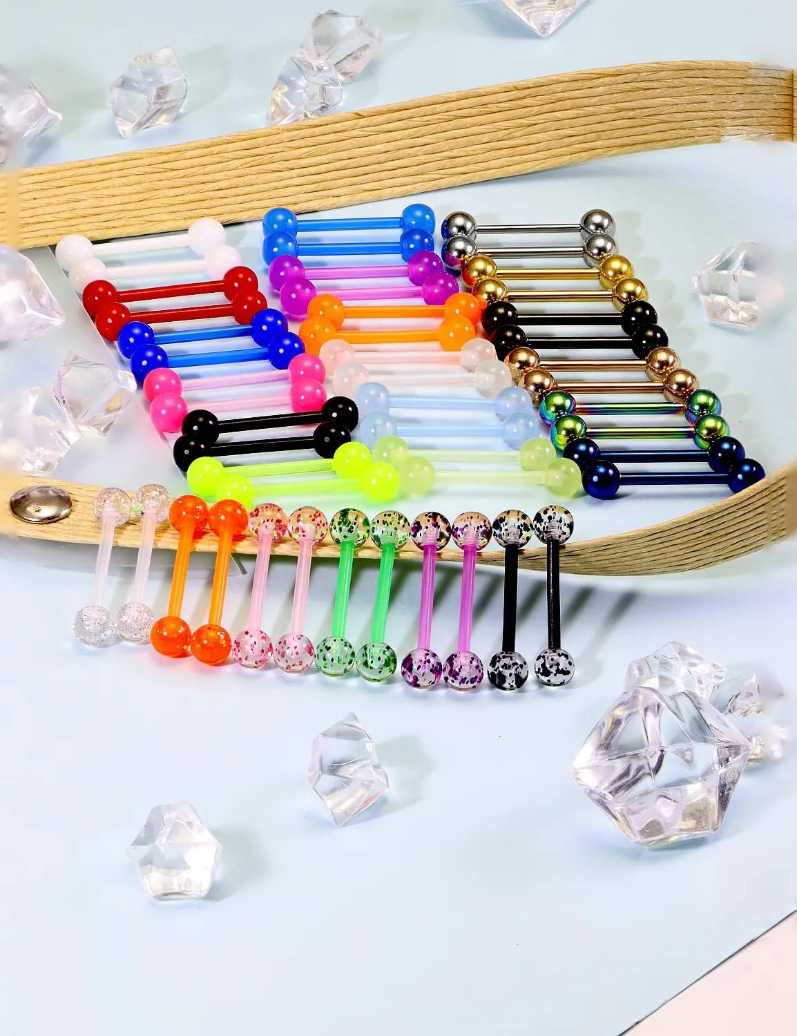 Vsnnsns 24 Pairs 14G Tongue Rings Nipple Piercing Jewelry Surgical Steel Straight Barbell Tongue Rings Glow in Dark Nipple Piercing Jewelry for Women Men 14 Gauge 14MM 16MM