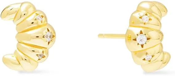 Wanderlust   Co Croissant Stud Earrings 14K Gold/Rhodium Plated Hypoallergenic Jewelry