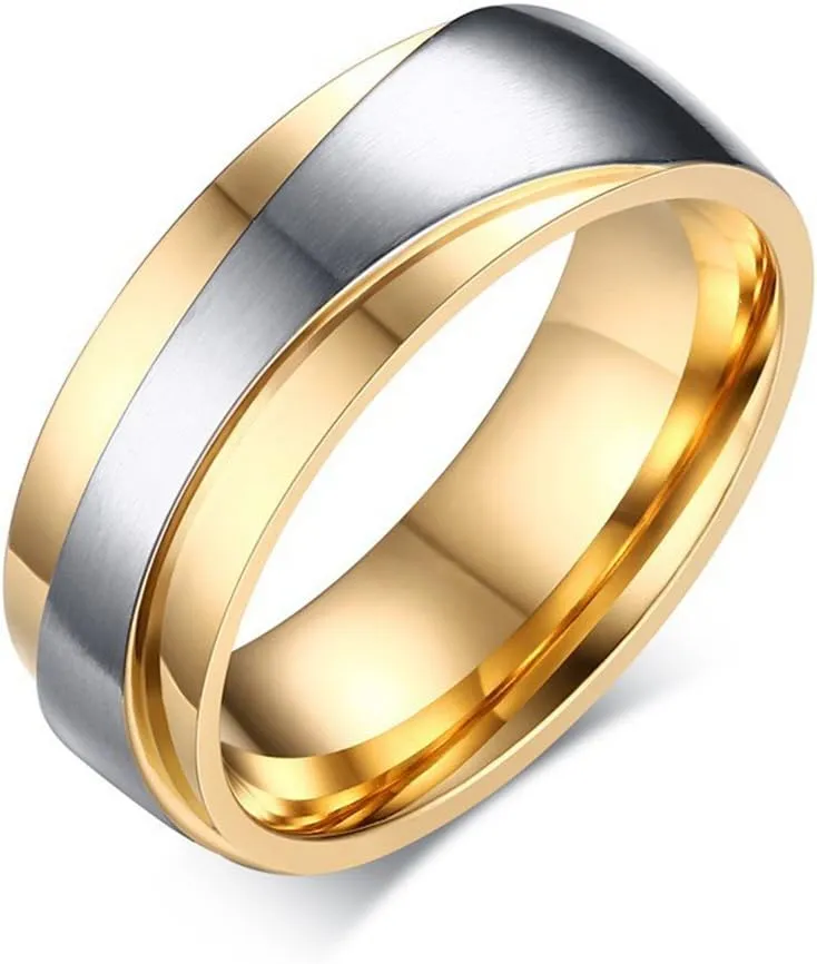 Wang Rong ROWAGY 7MM Cubic Zirconia Stainless Steel Womens CZ Couple Rings for Him and Her Mens Wedding Promise Engagement Bands