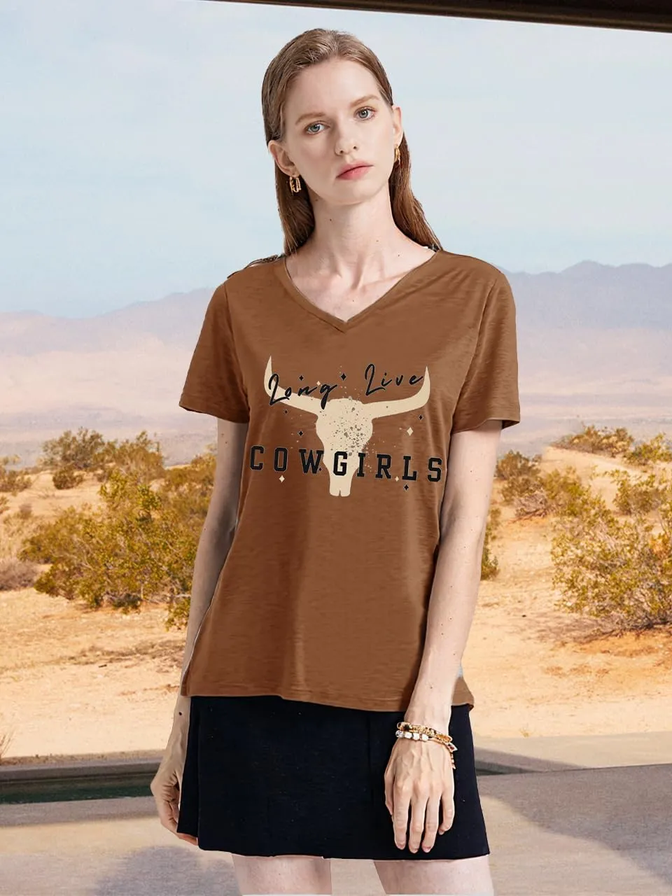 Western Country Shirt for Women Cowgirl Cartoon Boots V Neck Short Sleeve Tops Vintage Cowboy Graphic Tees