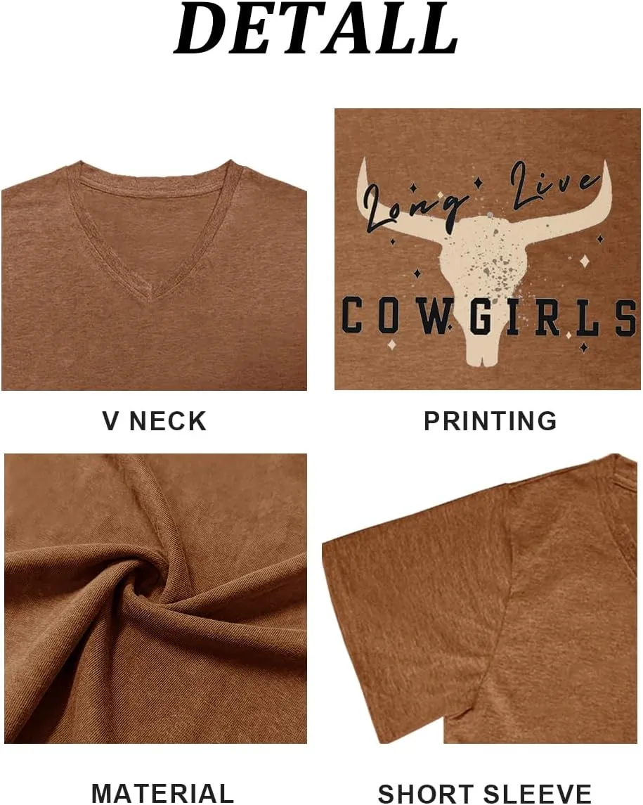 Western Country Shirt for Women Cowgirl Cartoon Boots V Neck Short Sleeve Tops Vintage Cowboy Graphic Tees