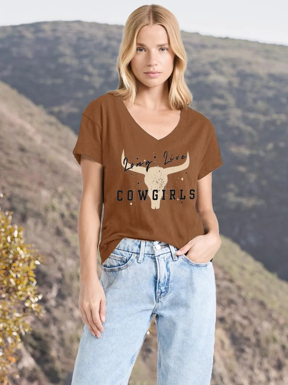 Western Country Shirt for Women Cowgirl Cartoon Boots V Neck Short Sleeve Tops Vintage Cowboy Graphic Tees