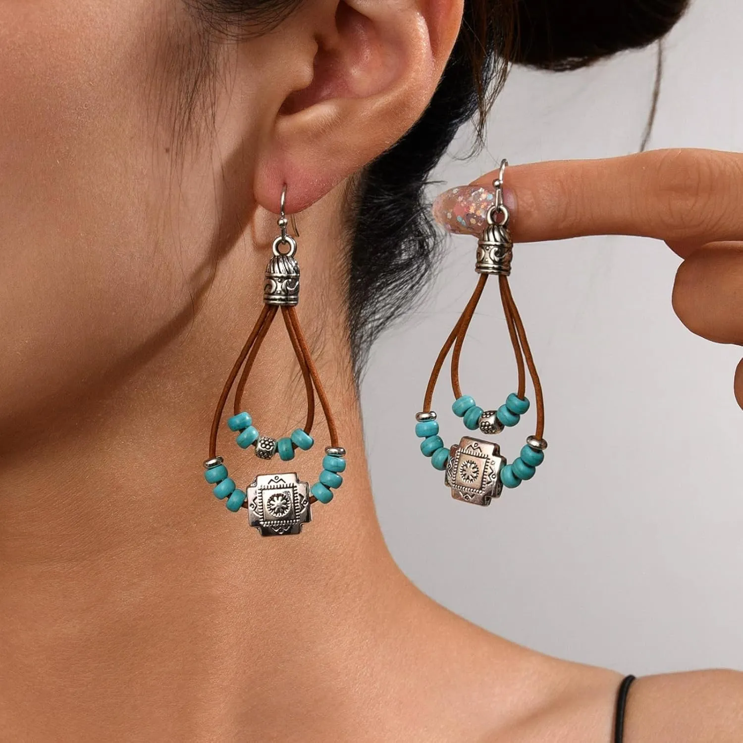 Western Earrings for Women - Turquoise Dangle Country Jewelry Accessories, Lightweight Bohemian Style Music Festival Accessories