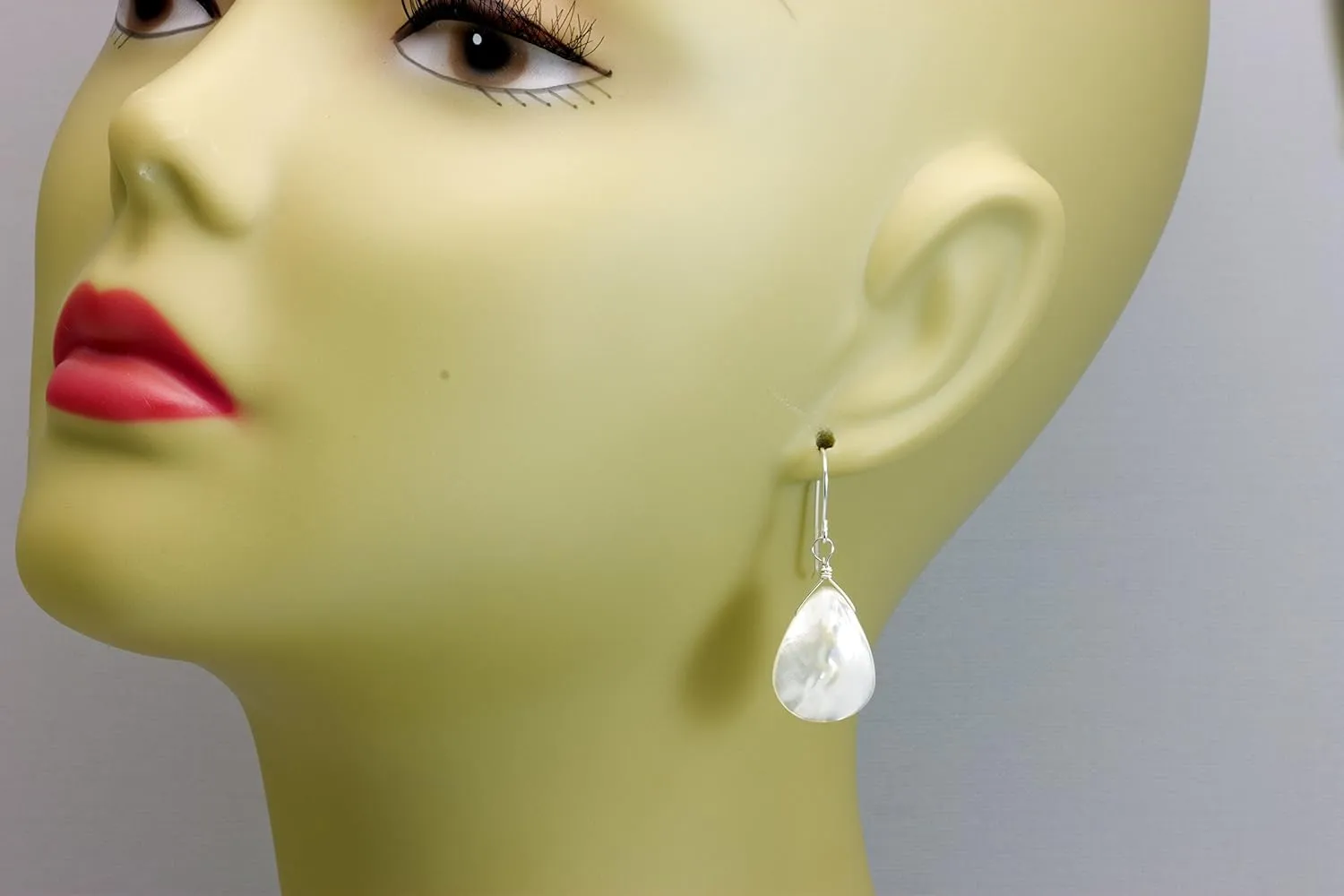 White Mother of Pearl Earrings Large Simple Smooth Teardrop MOP Drops