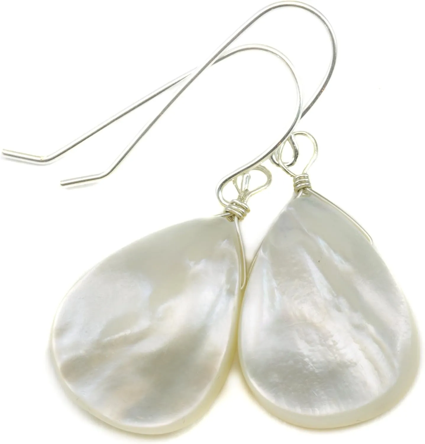 White Mother of Pearl Earrings Large Simple Smooth Teardrop MOP Drops
