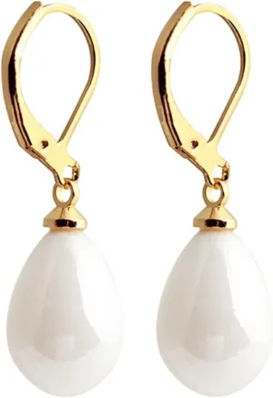 White Teardrop Pearl Small Hoop Earrings Gold Plated Boho Dainty Simulated Shell Pearl Waterdrop Lightweight Leverback Dangle Drop Earrings for Women Minimalist Wedding Bridal Holiday Jewelry Gifts