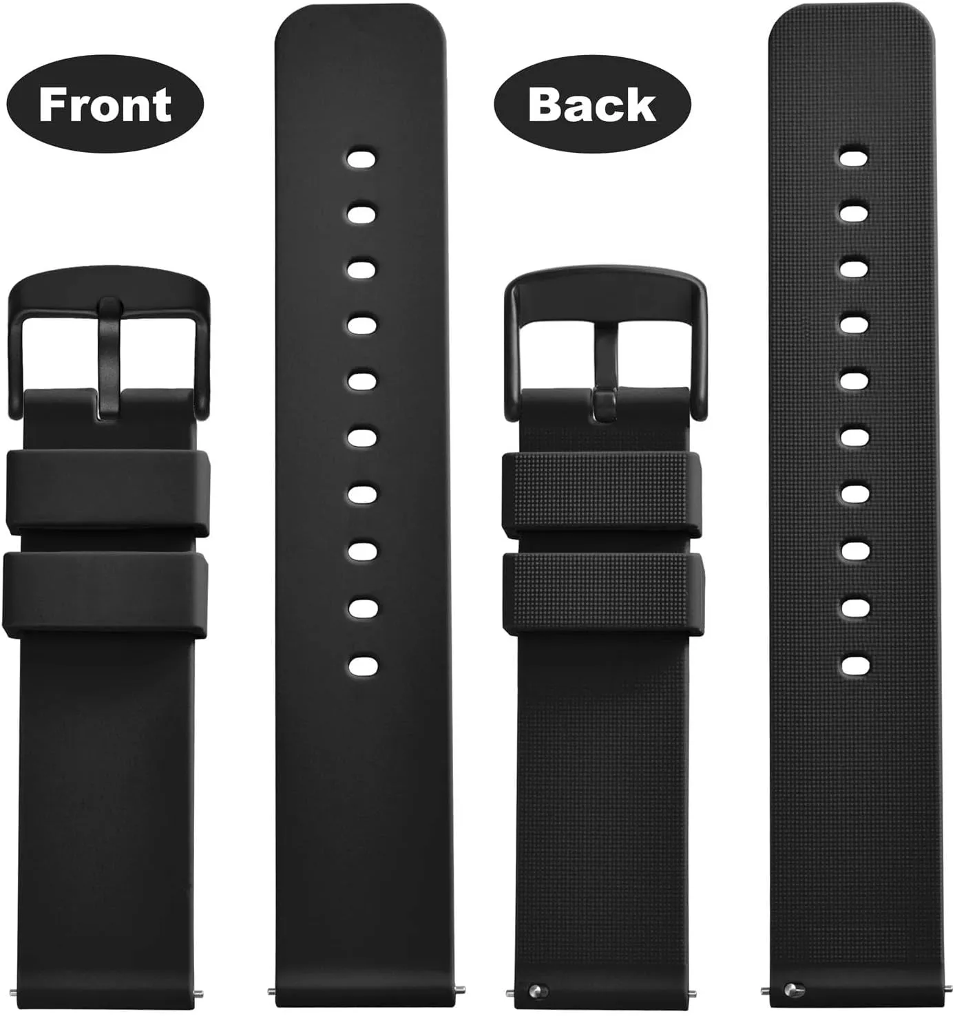 WOCCI 15mm Silicone Watch Band, Quick Release Rubber Replacement Strap with Black Stainless Steel Buckle (Black)