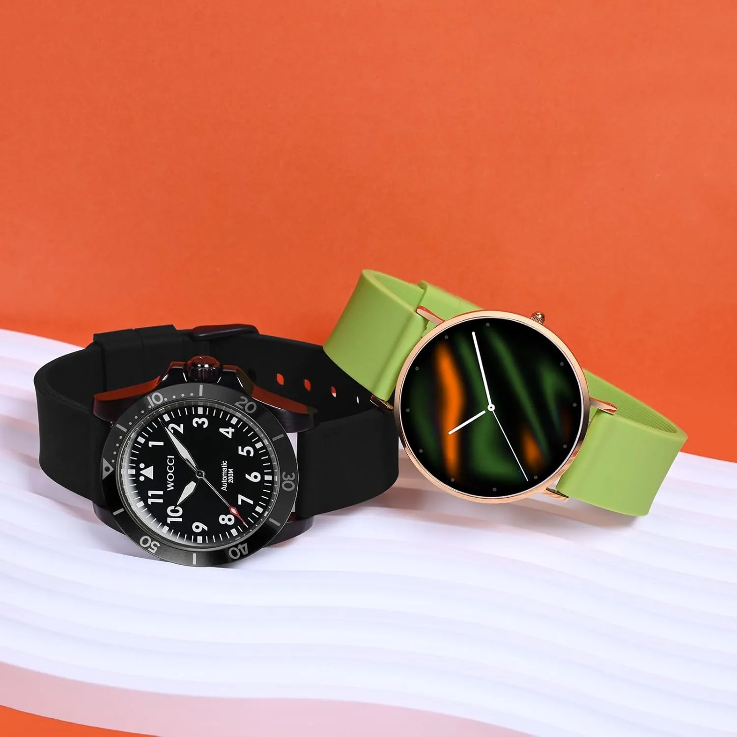 WOCCI 15mm Silicone Watch Band, Quick Release Rubber Replacement Strap with Black Stainless Steel Buckle (Black)