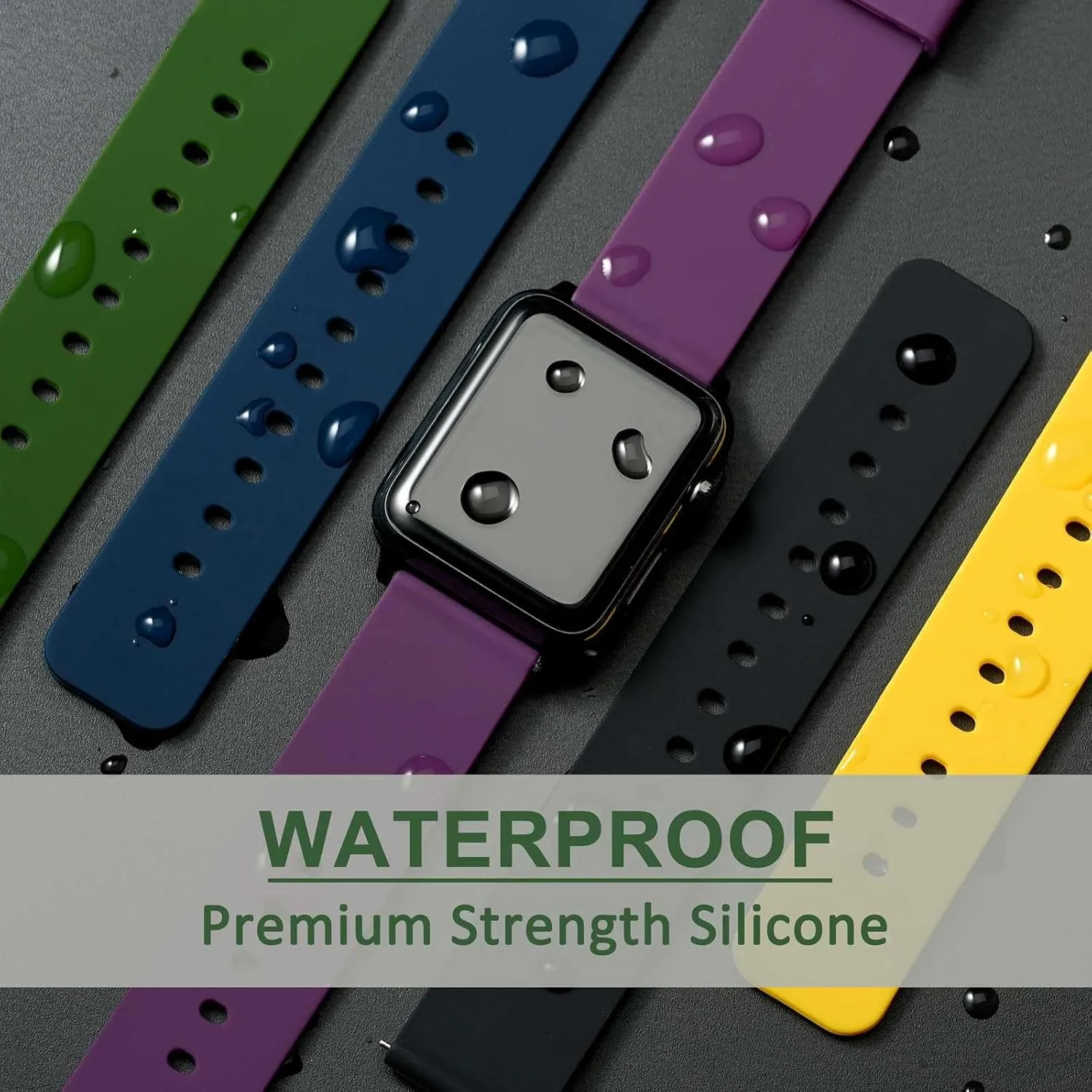 WOCCI 15mm Silicone Watch Band, Quick Release Rubber Replacement Strap with Black Stainless Steel Buckle (Black)