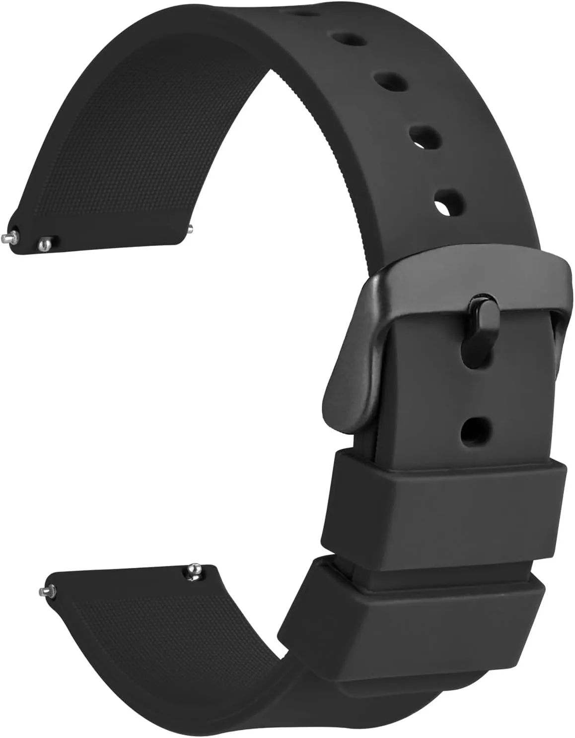 WOCCI 15mm Silicone Watch Band, Quick Release Rubber Replacement Strap with Black Stainless Steel Buckle (Black)
