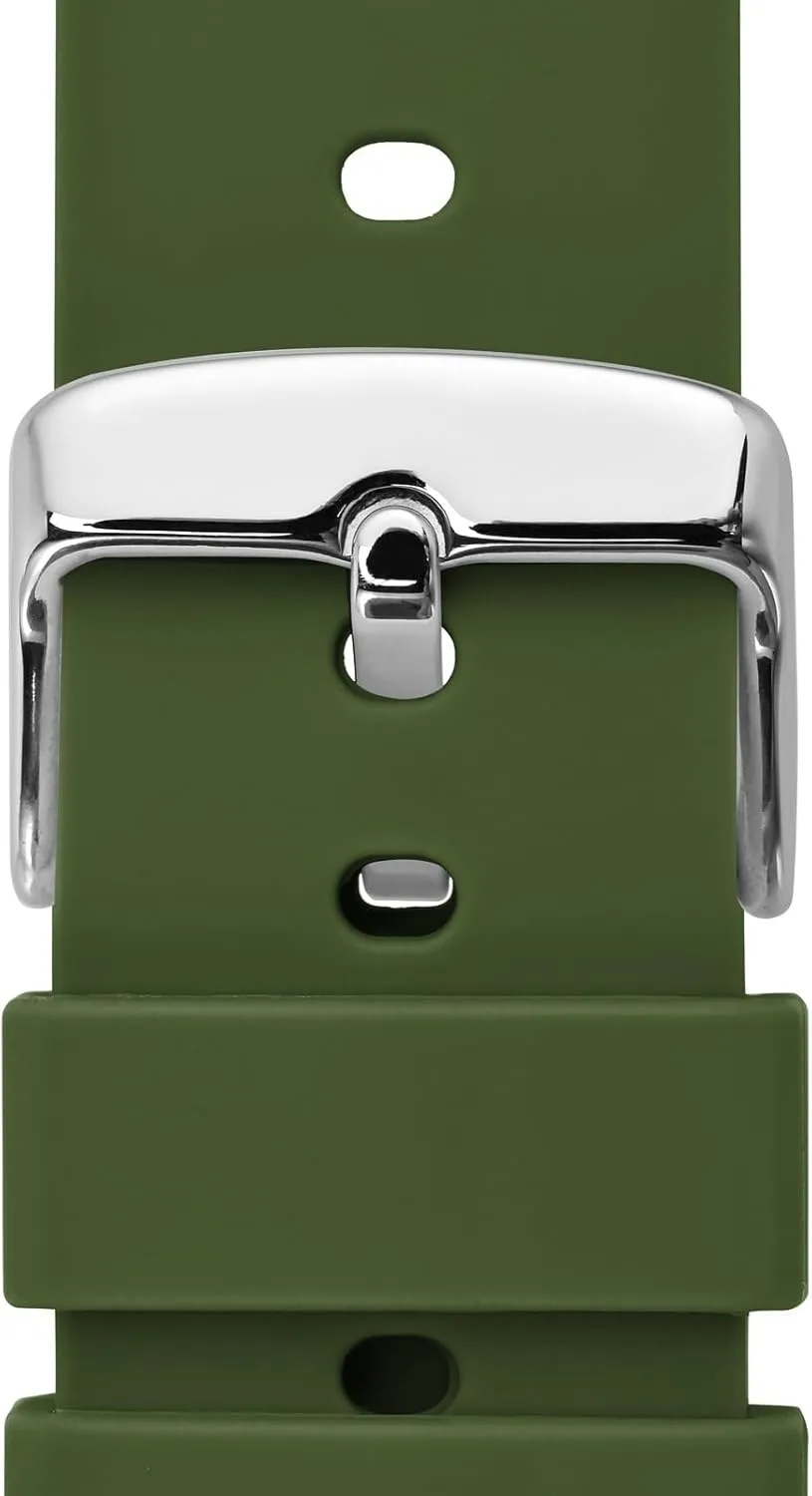 WOCCI 20mm Silicone Watch Band, Quick Release Rubber Replacement Strap with Silver Stainless Steel Buckle (Military Green)