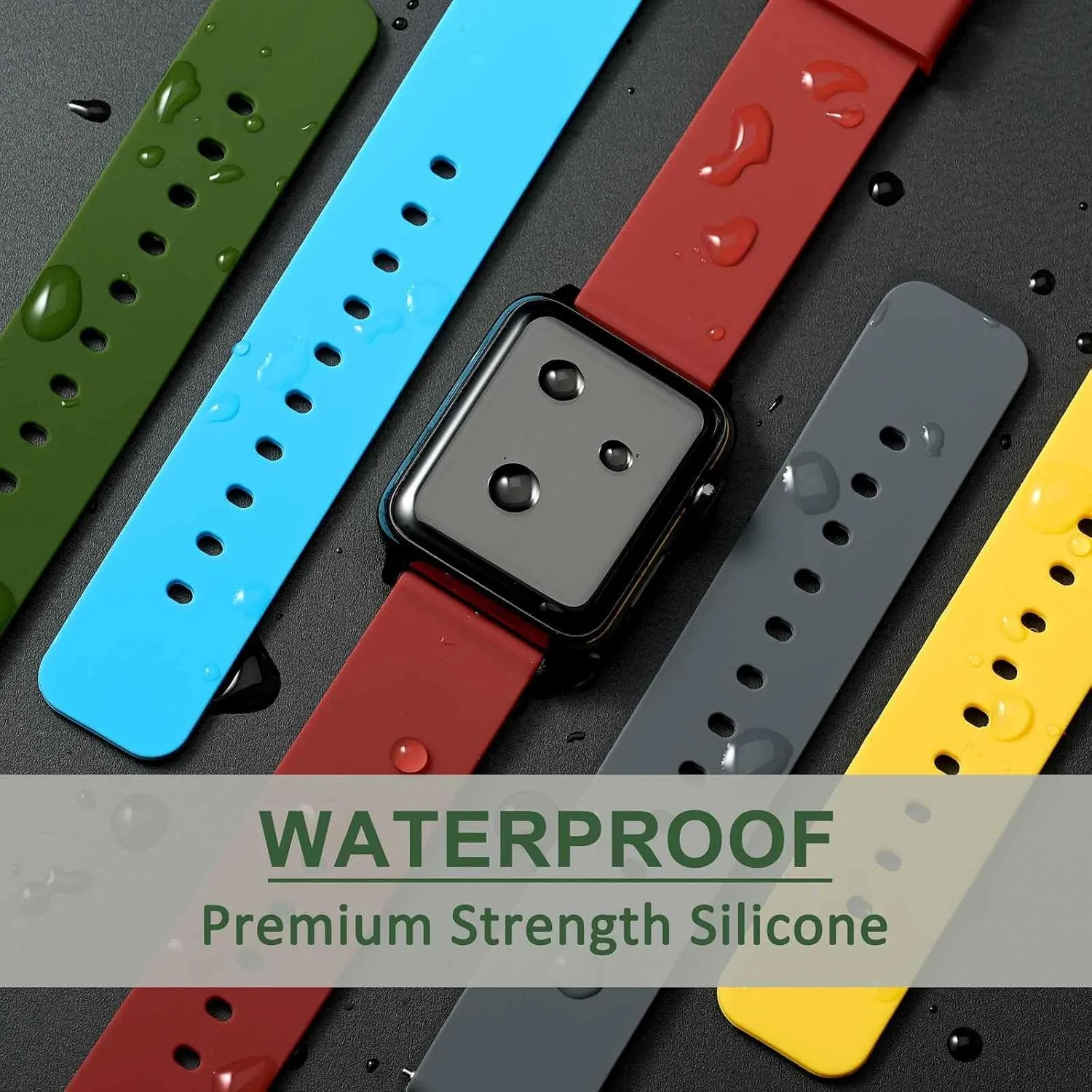 WOCCI 20mm Silicone Watch Band, Quick Release Rubber Replacement Strap with Silver Stainless Steel Buckle (Military Green)
