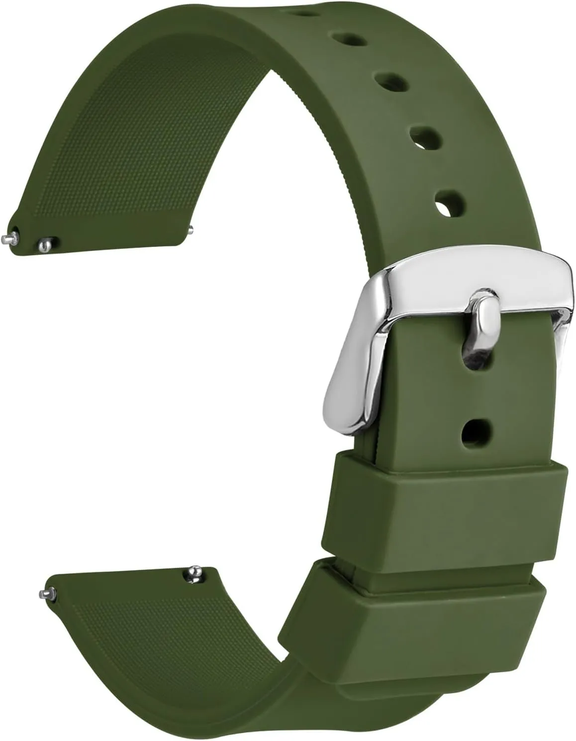 WOCCI 20mm Silicone Watch Band, Quick Release Rubber Replacement Strap with Silver Stainless Steel Buckle (Military Green)