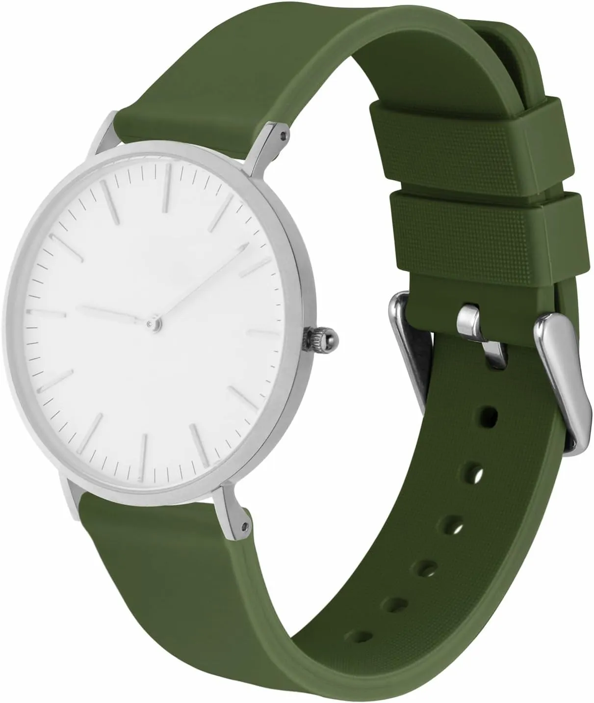 WOCCI 20mm Silicone Watch Band, Quick Release Rubber Replacement Strap with Silver Stainless Steel Buckle (Military Green)