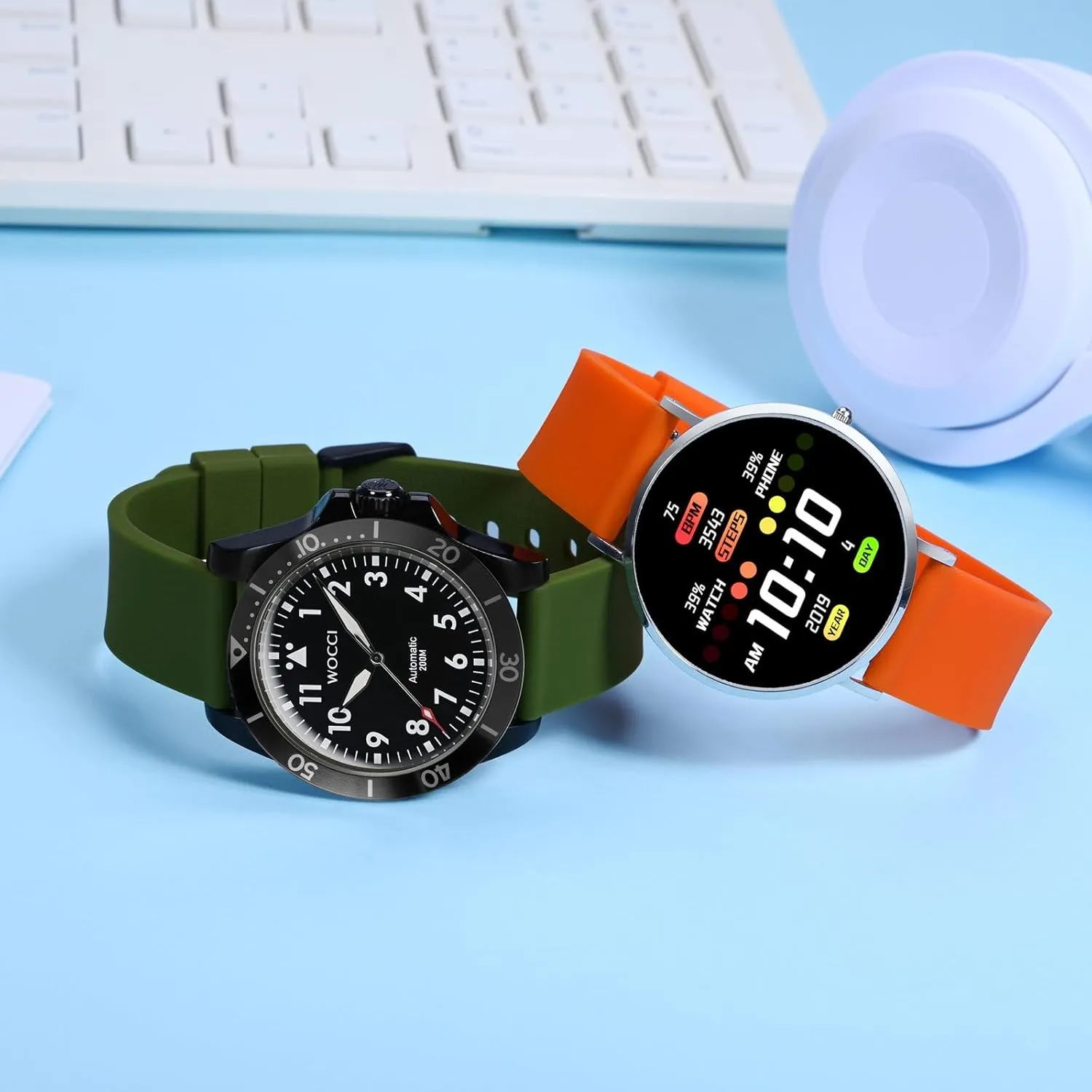 WOCCI 20mm Silicone Watch Band, Quick Release Rubber Replacement Strap with Silver Stainless Steel Buckle (Military Green)