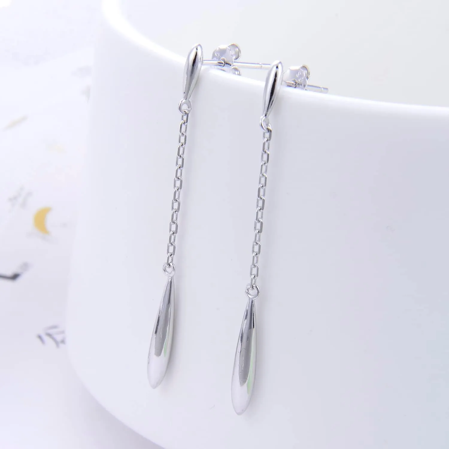 Women 925 Sterling Silver Water-Drop Dangle Earrings Chain For Female Ear stud Long Earrings Tassel Fine Jewelry Gift for Wife Her