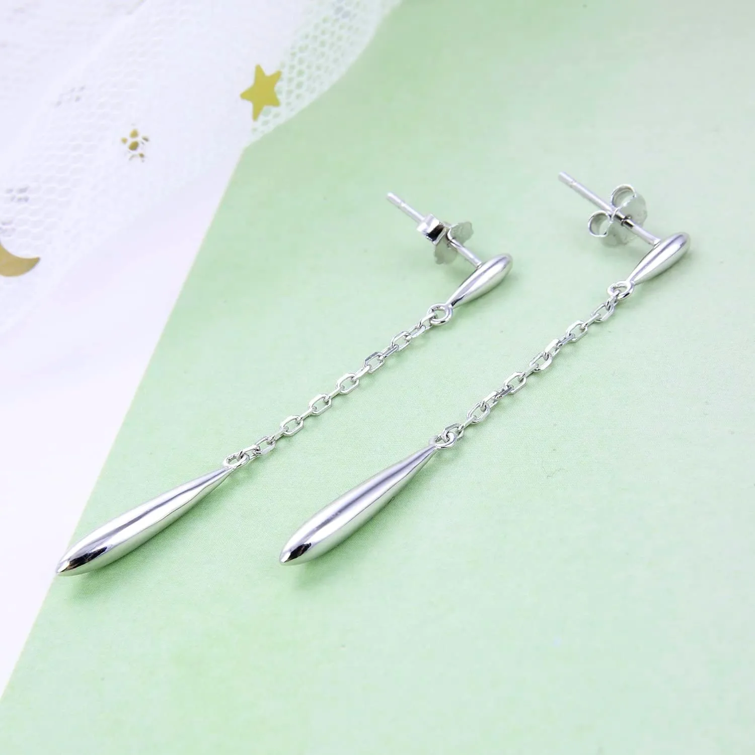 Women 925 Sterling Silver Water-Drop Dangle Earrings Chain For Female Ear stud Long Earrings Tassel Fine Jewelry Gift for Wife Her