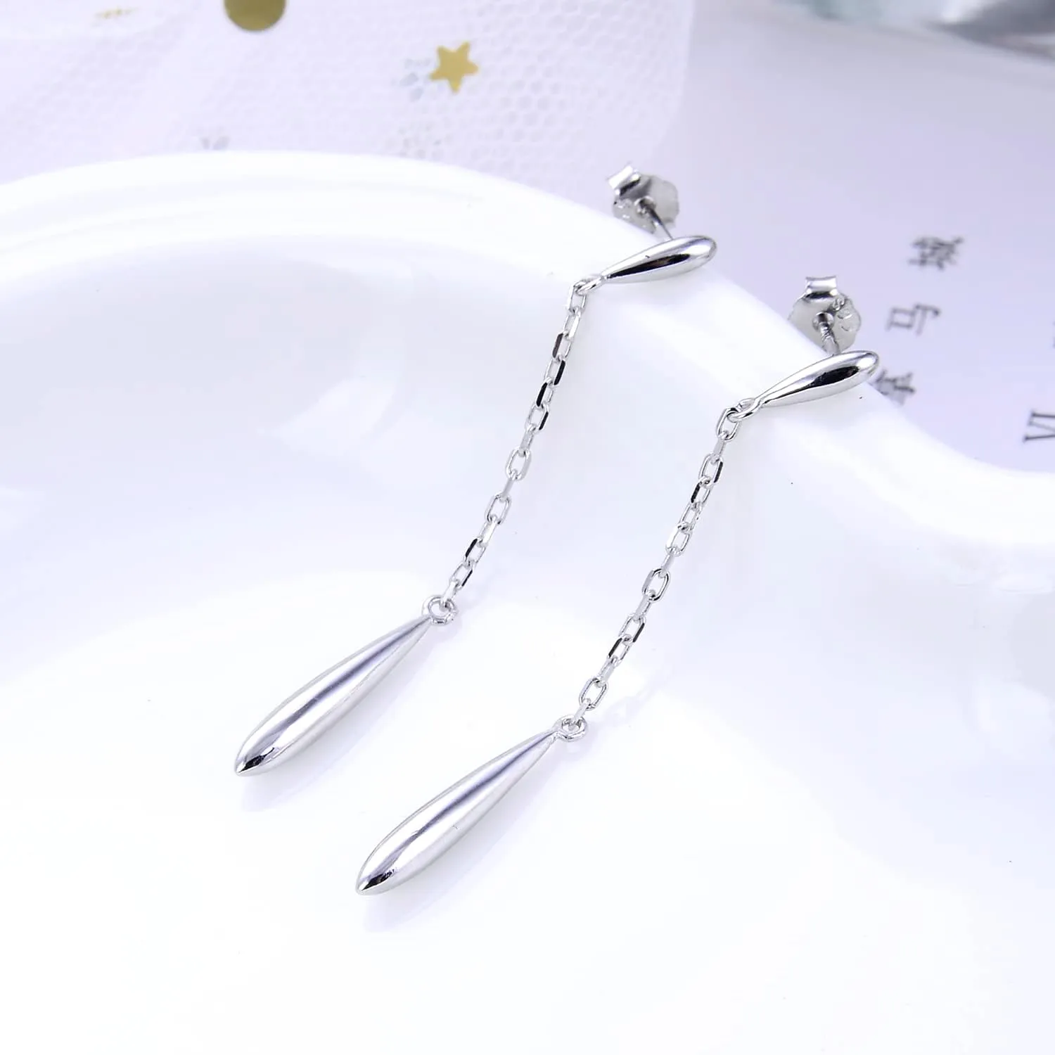 Women 925 Sterling Silver Water-Drop Dangle Earrings Chain For Female Ear stud Long Earrings Tassel Fine Jewelry Gift for Wife Her