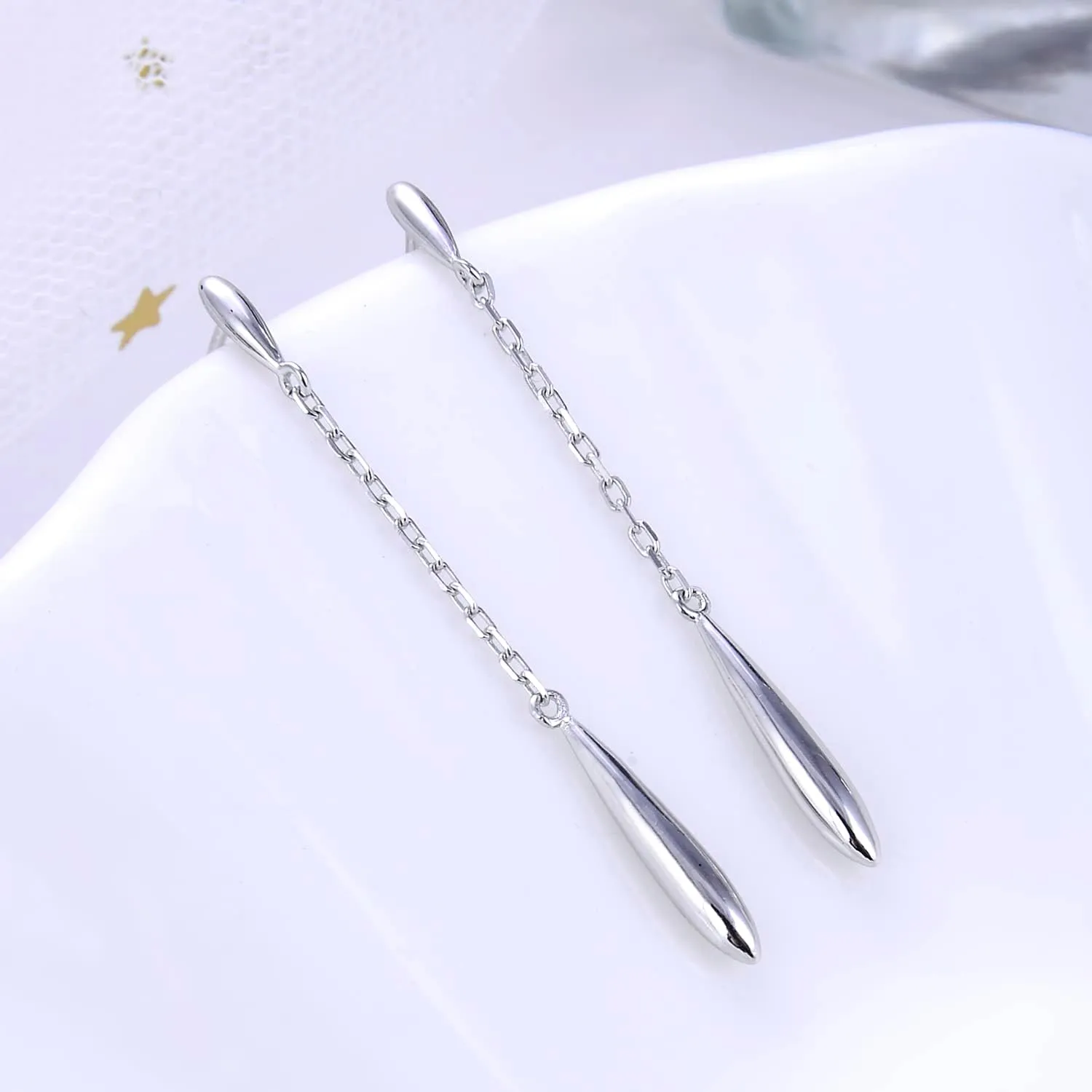 Women 925 Sterling Silver Water-Drop Dangle Earrings Chain For Female Ear stud Long Earrings Tassel Fine Jewelry Gift for Wife Her