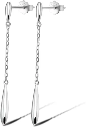 Women 925 Sterling Silver Water-Drop Dangle Earrings Chain For Female Ear stud Long Earrings Tassel Fine Jewelry Gift for Wife Her