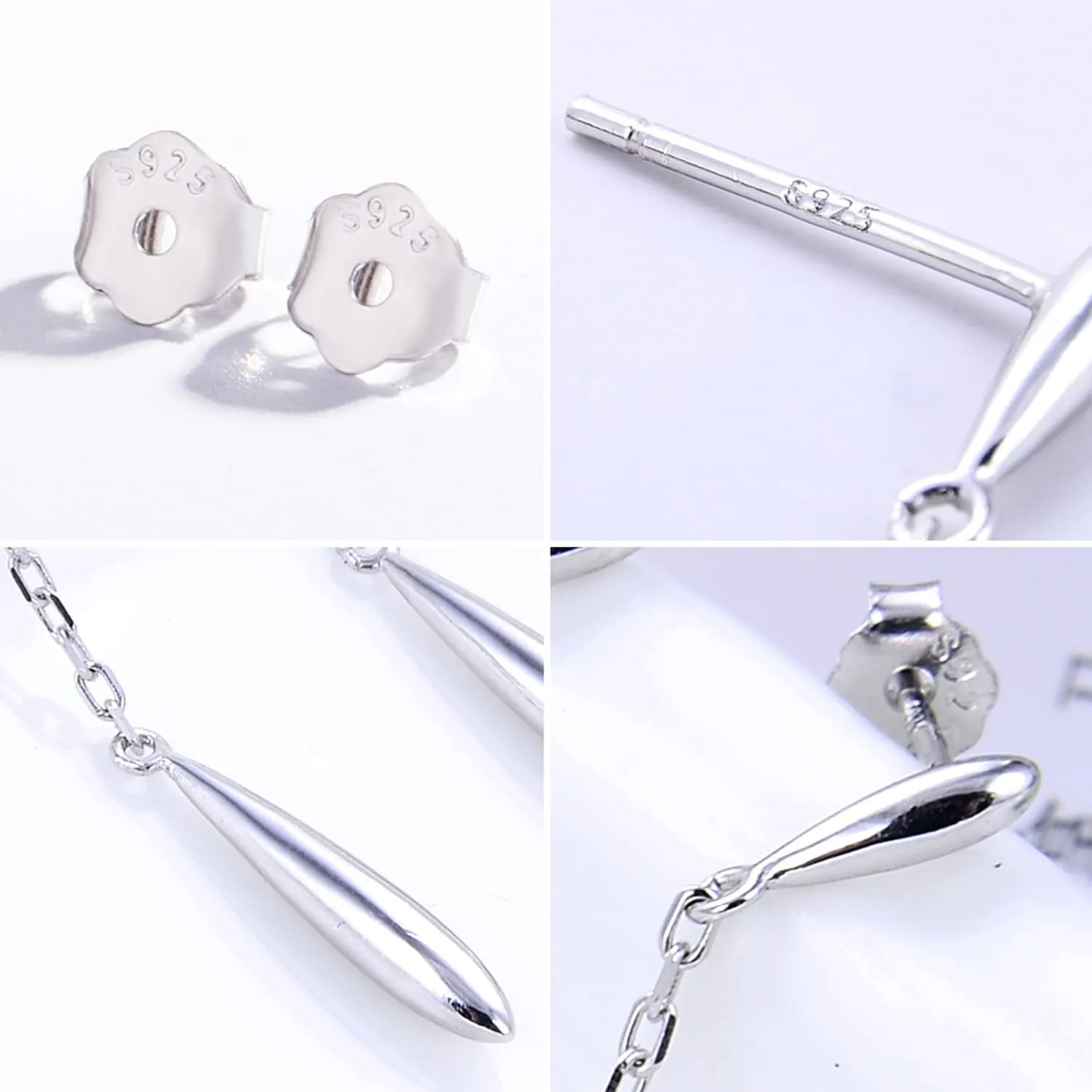 Women 925 Sterling Silver Water-Drop Dangle Earrings Chain For Female Ear stud Long Earrings Tassel Fine Jewelry Gift for Wife Her