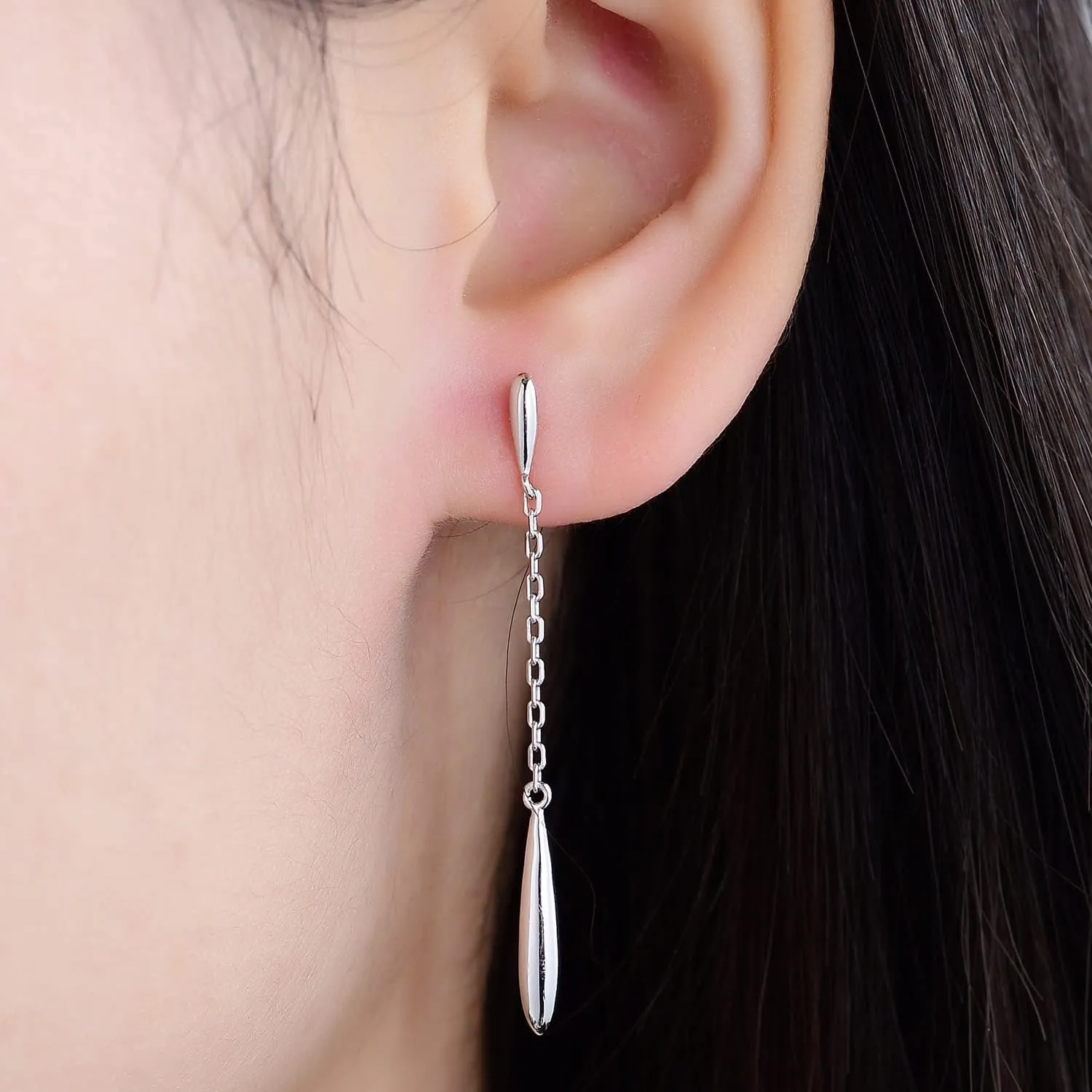 Women 925 Sterling Silver Water-Drop Dangle Earrings Chain For Female Ear stud Long Earrings Tassel Fine Jewelry Gift for Wife Her