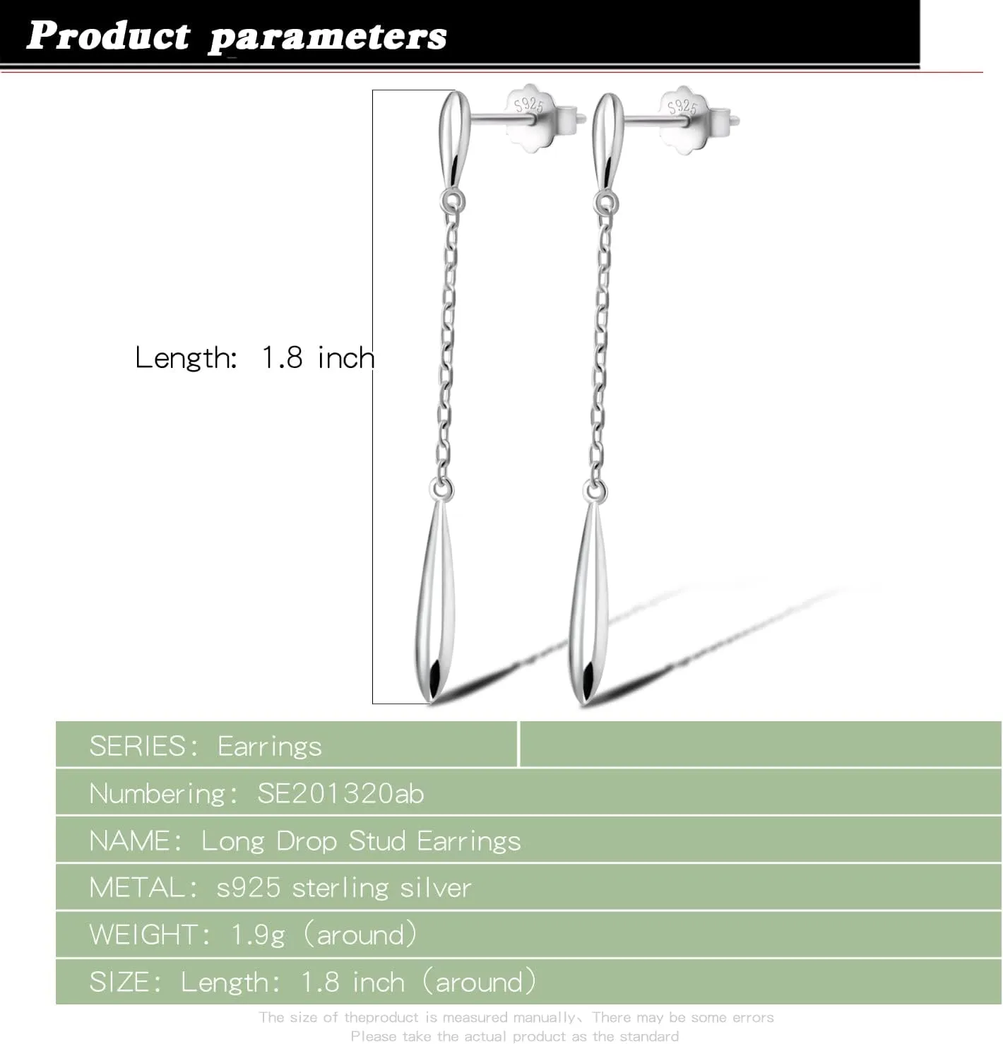 Women 925 Sterling Silver Water-Drop Dangle Earrings Chain For Female Ear stud Long Earrings Tassel Fine Jewelry Gift for Wife Her