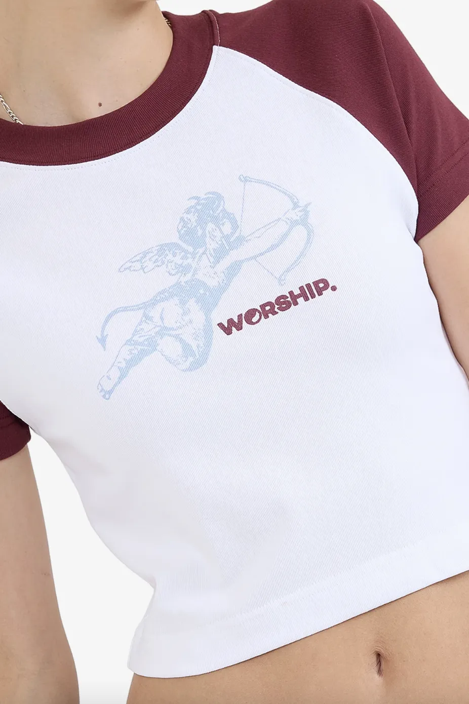 WORSHIP SUPPLIES CHERUB RAGLAN MICRO TEE - WHITE/WINE
