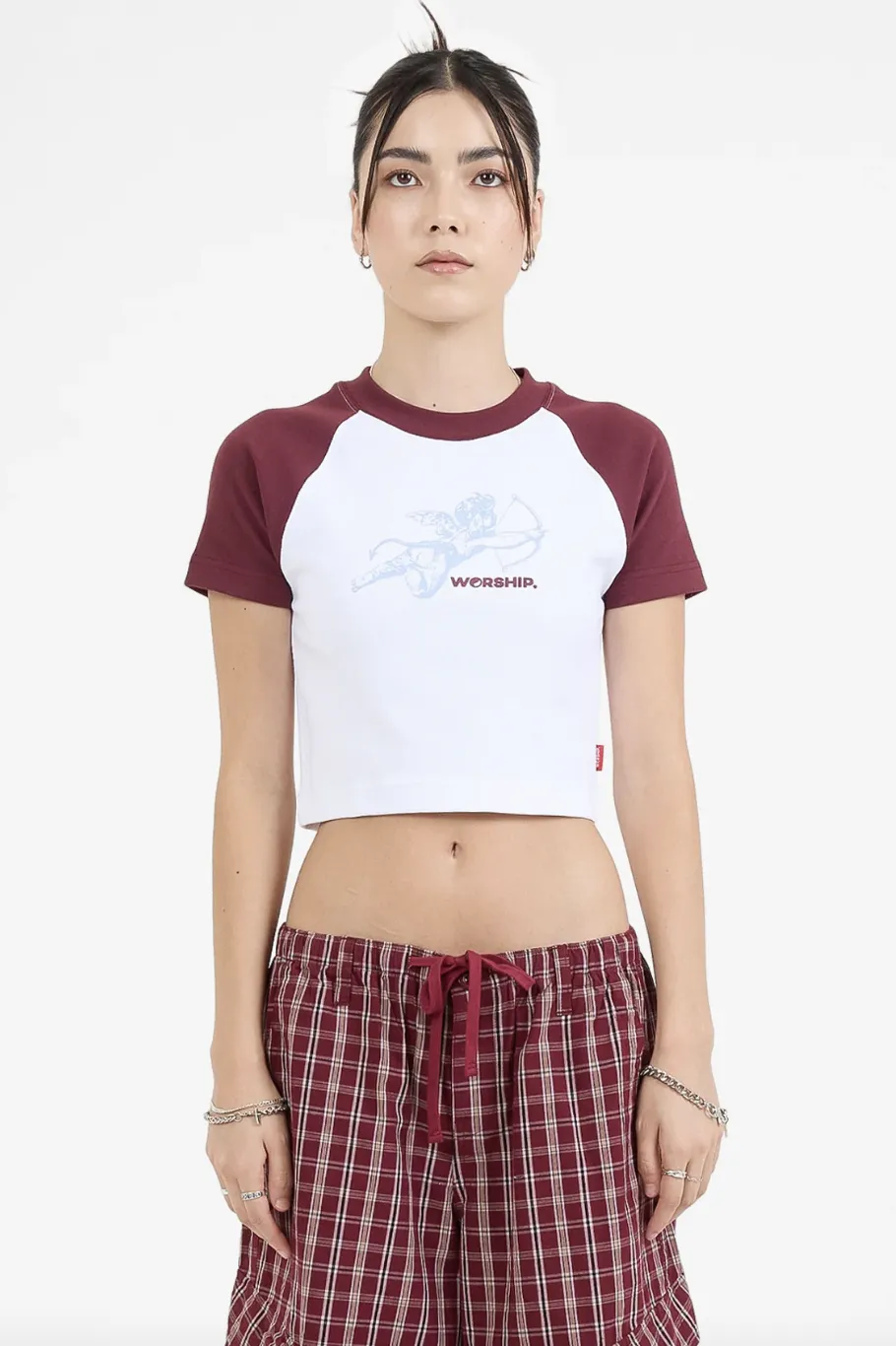 WORSHIP SUPPLIES CHERUB RAGLAN MICRO TEE - WHITE/WINE