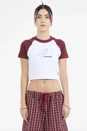WORSHIP SUPPLIES CHERUB RAGLAN MICRO TEE - WHITE/WINE
