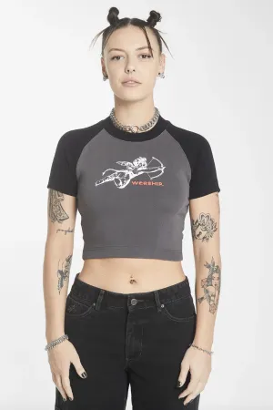 WORSHIP SUPPLIES CHERUB RAGLAN MICRO TEE - WORN BLACK