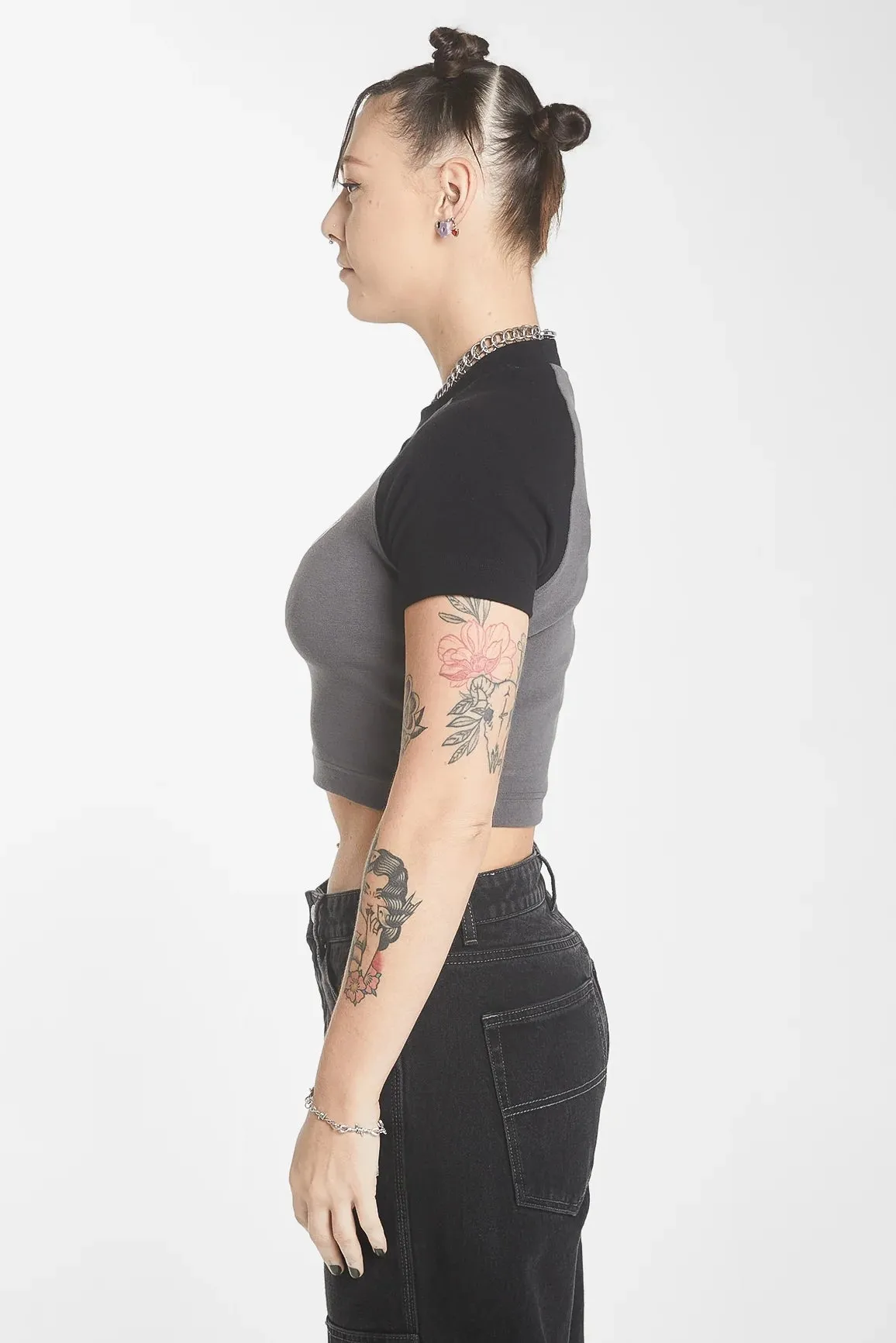 WORSHIP SUPPLIES CHERUB RAGLAN MICRO TEE - WORN BLACK