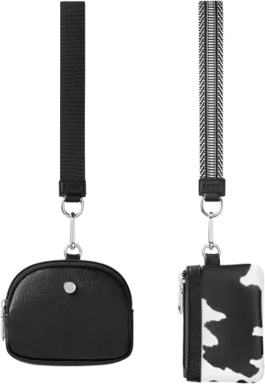 Wristlet Keychain Wallet for Women, Zip Around Dual Pouch Wristlet, Small Portable Key Chain Wallet Women, Zipper Card Holder Coin Purse Mini Coin Pocket, 2 Wristlet Strap