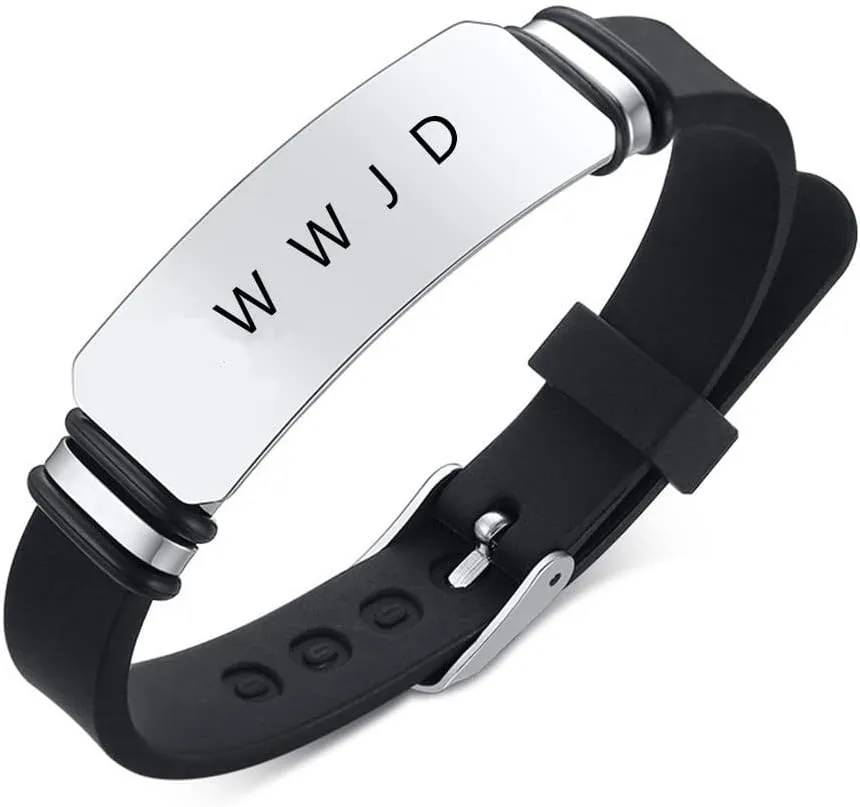 WWJD Bracelets for Men WomenAdjustable Silicone Bracelet Engraved What Would Jesus Do Inspirational Religious Reminder Jewelry for Him Her