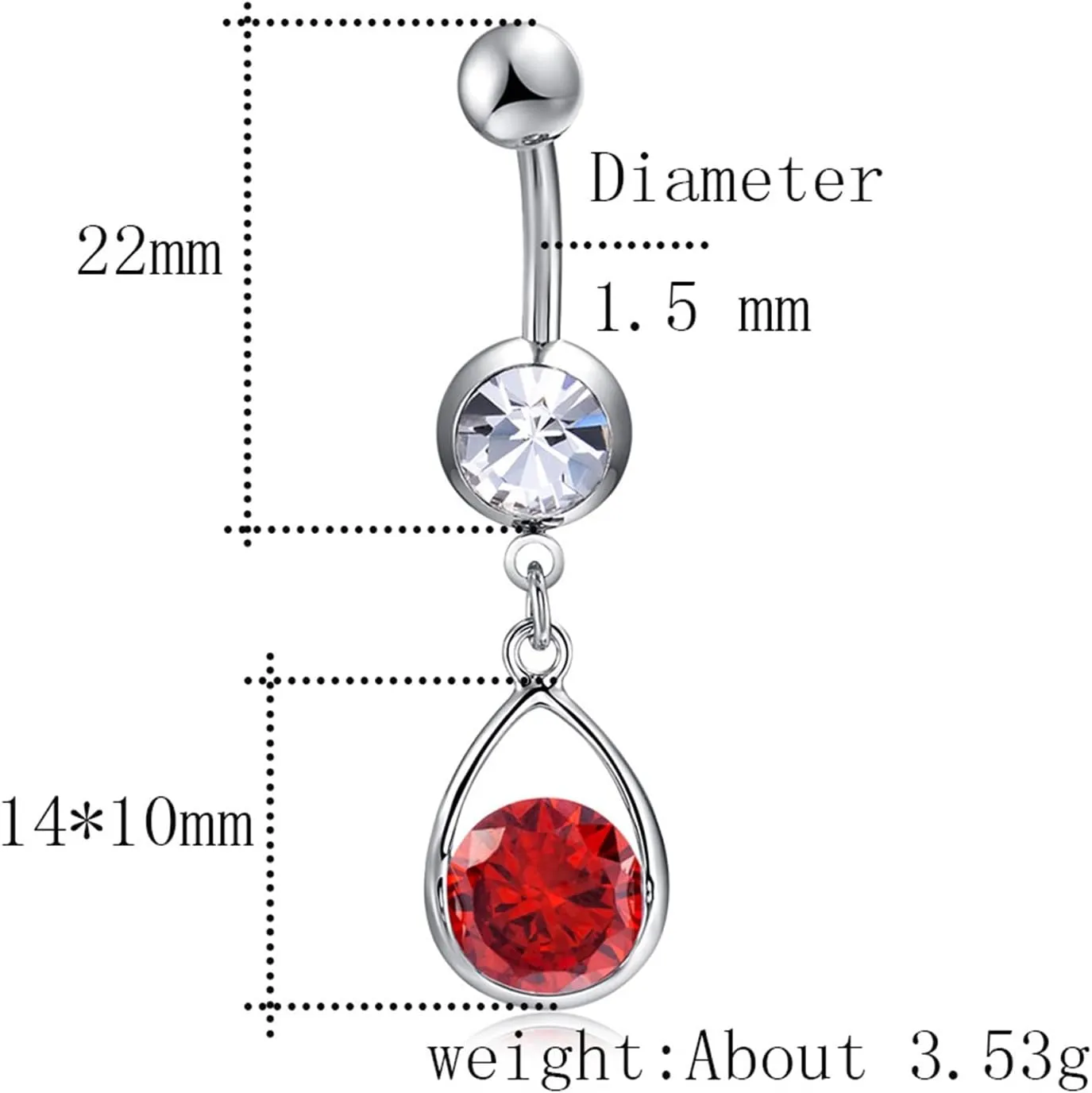 Wycian Navel Rings, Stainless Steel Belly Piercing Jewelry Belly Button Rings for Women Water Drop and Round with Cubic Zirconia Belly Ring