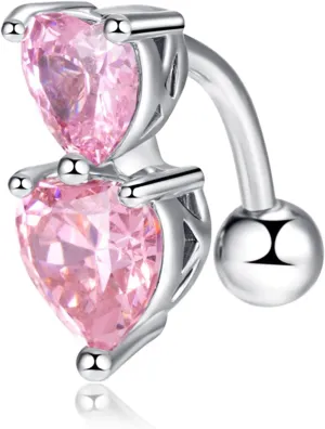 Wycian Navel Rings, Stainless Steel Belly Piercing Jewelry Two Heart Cubic Zirconia Belly Button Ring for Women