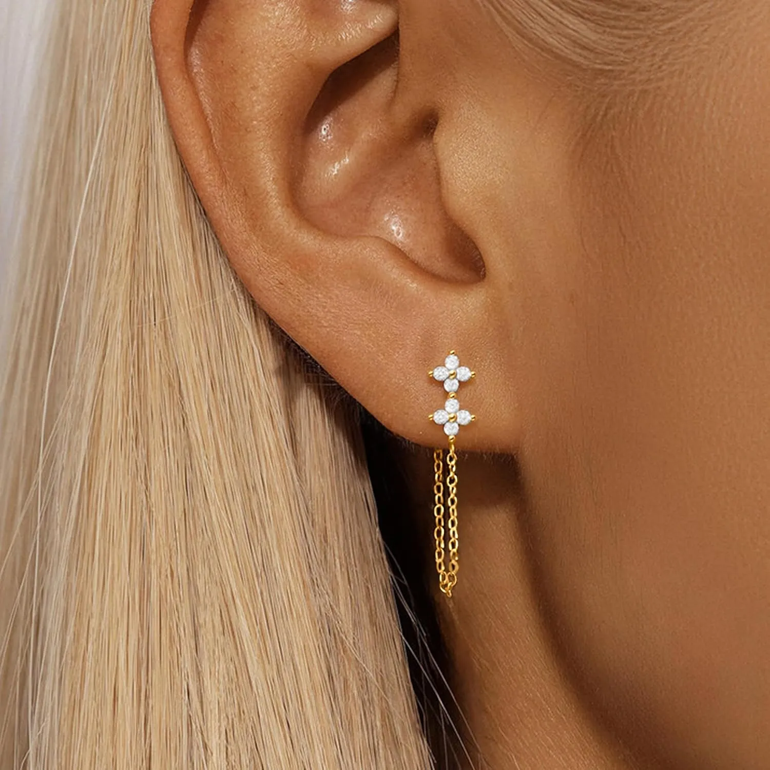 XAYAH CZ Lucky Leaf Chain Earrings for Women 925 Sterling Silver Earscapes Earrings to Daughter 14K Gold Plated Drop Dangle Stud Earring Jewelry Wedding Birthday 2025 Graduation Season Gift for Her