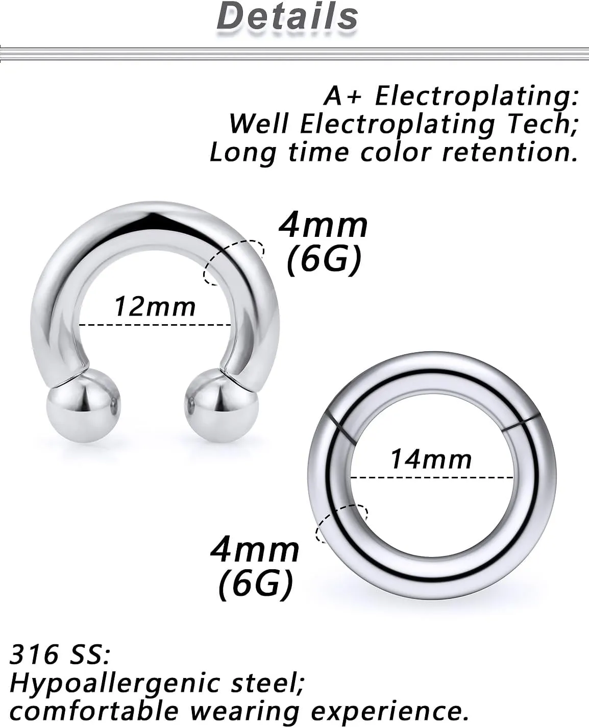 Yaalozei 10G 8G 6G Septum Rings Hinged Ear Gauges Clicker Silver 316L Surgical Steel Heavy Horseshoes Gauges Tunnels Ear Lobe Earrings stretching kit 12mm 14mm 16mm