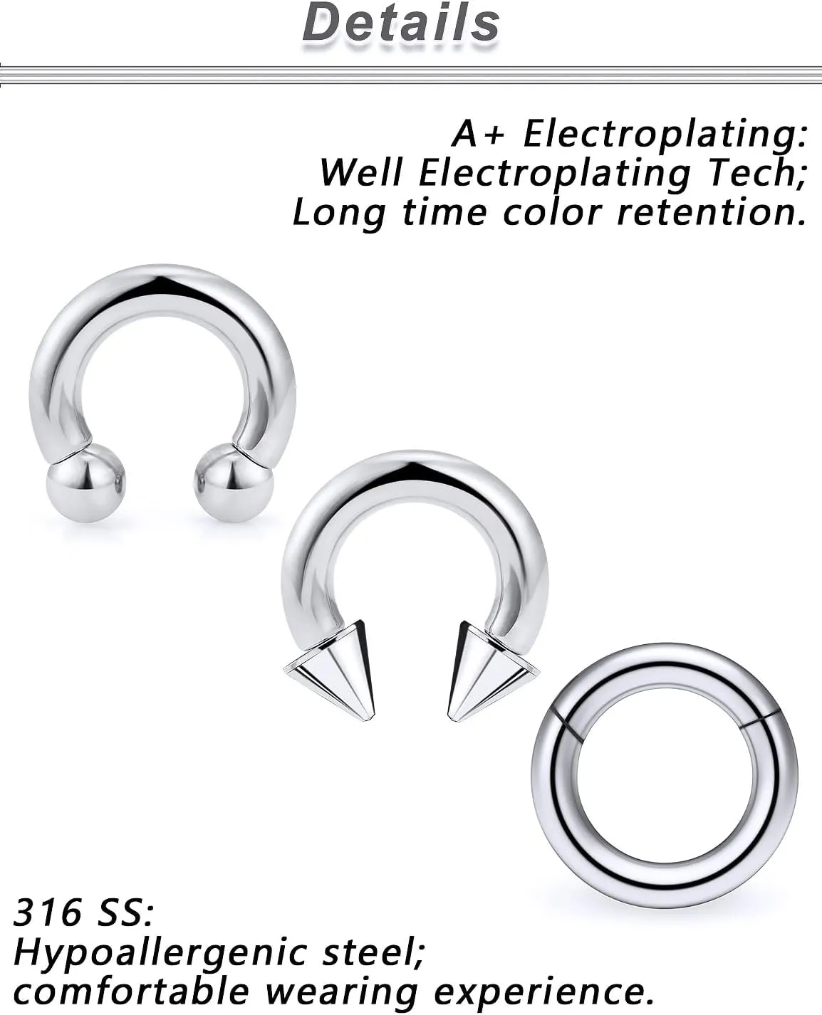 Yaalozei 10G 8G 6G Septum Rings Hinged Ear Gauges Clicker Silver 316L Surgical Steel Heavy Horseshoes Gauges Tunnels Ear Lobe Earrings stretching kit 12mm 14mm 16mm