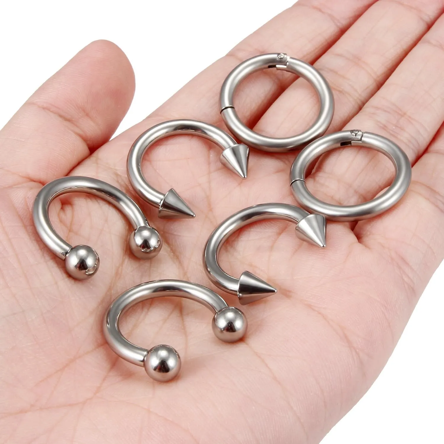 Yaalozei 10G 8G 6G Septum Rings Hinged Ear Gauges Clicker Silver 316L Surgical Steel Heavy Horseshoes Gauges Tunnels Ear Lobe Earrings stretching kit 12mm 14mm 16mm