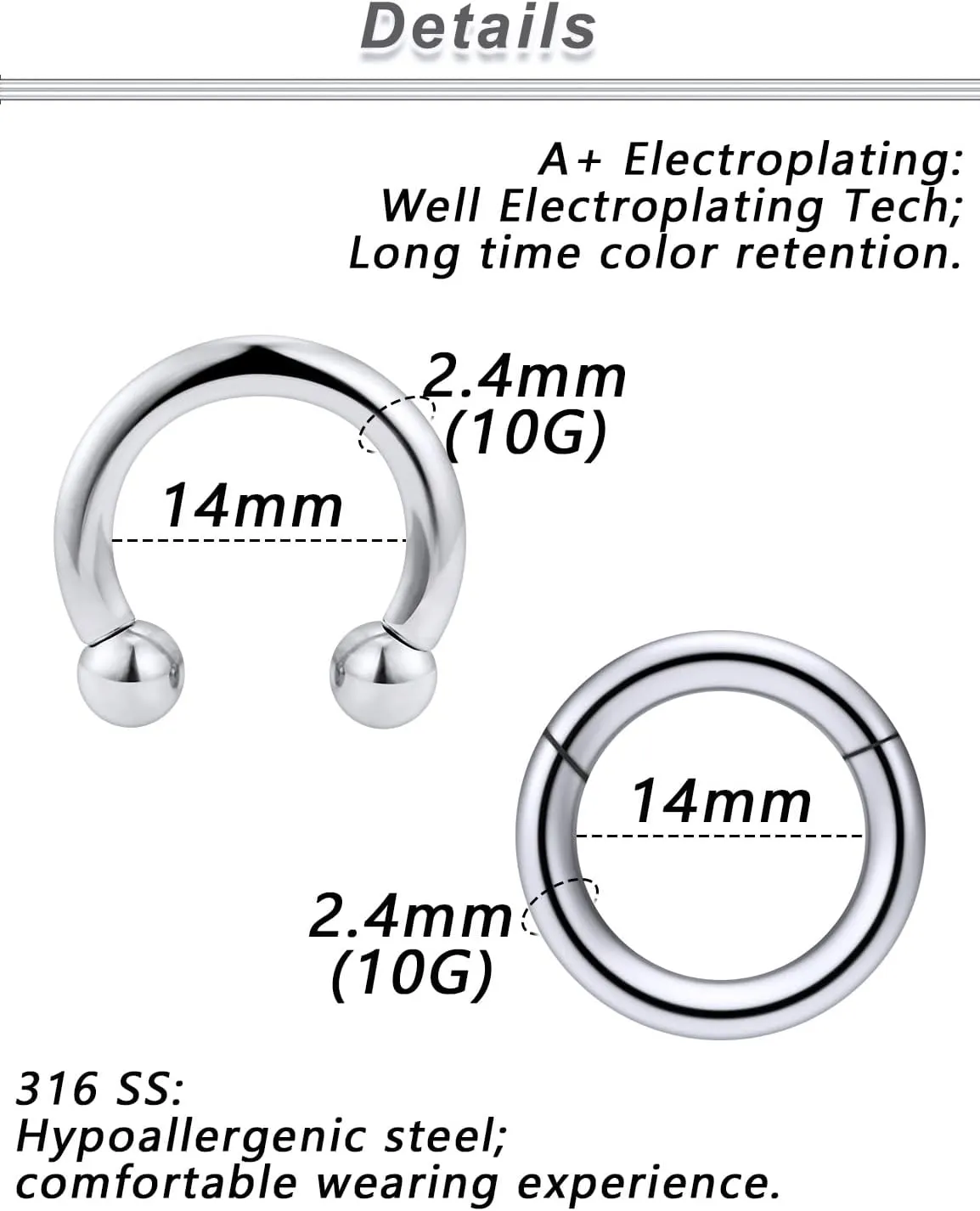 Yaalozei 10G 8G 6G Septum Rings Hinged Ear Gauges Clicker Silver 316L Surgical Steel Heavy Horseshoes Gauges Tunnels Ear Lobe Earrings stretching kit 12mm 14mm 16mm