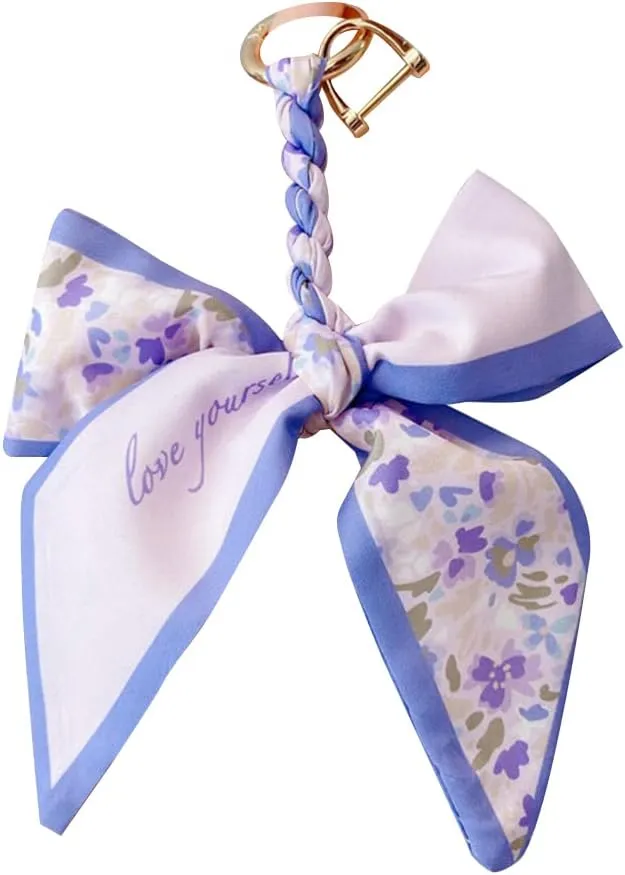 Zcargel Bow Keychain, Bowknot Silk Ribbon Bag Pendant Car Keychain for Women Purse Handbag Decor Car Key Chain Pendant for Women and Girls