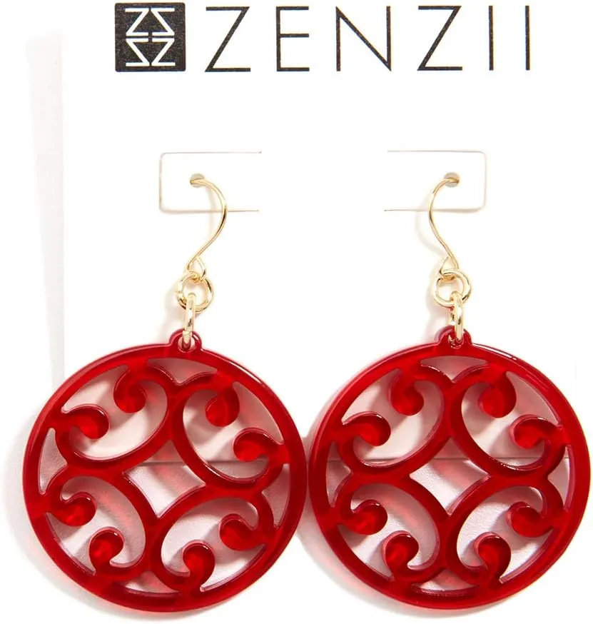 ZENZII Circle Scroll Acrylic Resin Earrings for Women Statement Teen Melamine Pattern Acetate Drop and Dangle Earring Fashion Jewelry