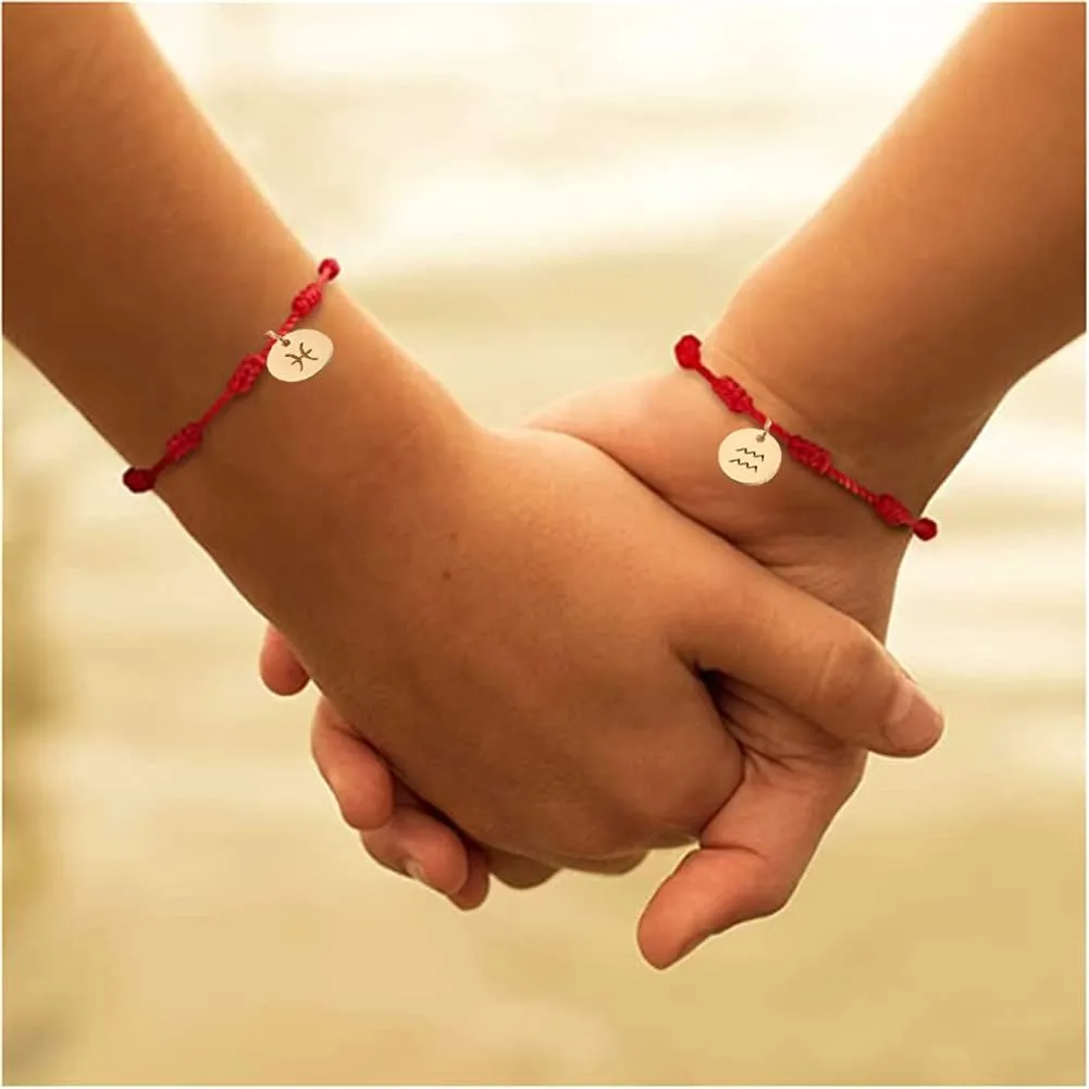 Zodiac Constellation Bracelets String for Women Men Coin 7 Knots Red Rope Bracelet Lucky Amulet Birthday Gift Jewelry