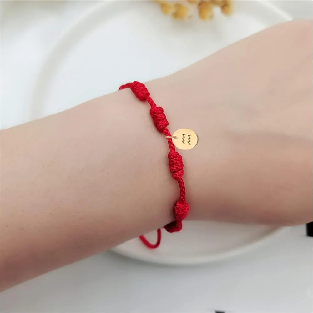 Zodiac Constellation Bracelets String for Women Men Coin 7 Knots Red Rope Bracelet Lucky Amulet Birthday Gift Jewelry