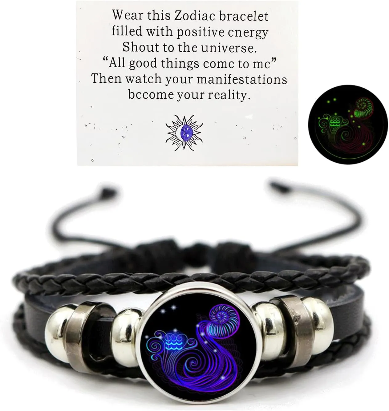 Zodiac Constellation Bracelets Zodiac Guardian Bracelet Vintage Black Leather Bracelet Adjustable Handmade Woven Bracelet Birthday Jewelry for Women Men