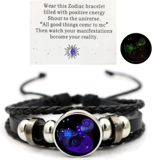 Zodiac Constellation Bracelets Zodiac Guardian Bracelet Vintage Black Leather Bracelet Adjustable Handmade Woven Bracelet Birthday Jewelry for Women Men